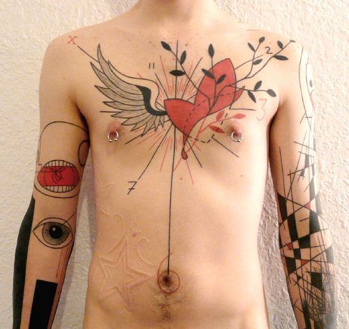 Heart and wings tattoo by Yann Black