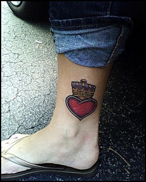 Heart with a crown ankle tattoo