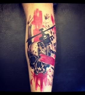 Helicopter and skull tattoo