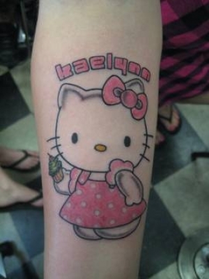 Hello kitty with cupcake tattoo
