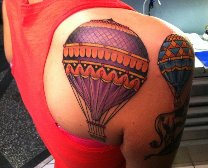 Hot air balloon back tattoo