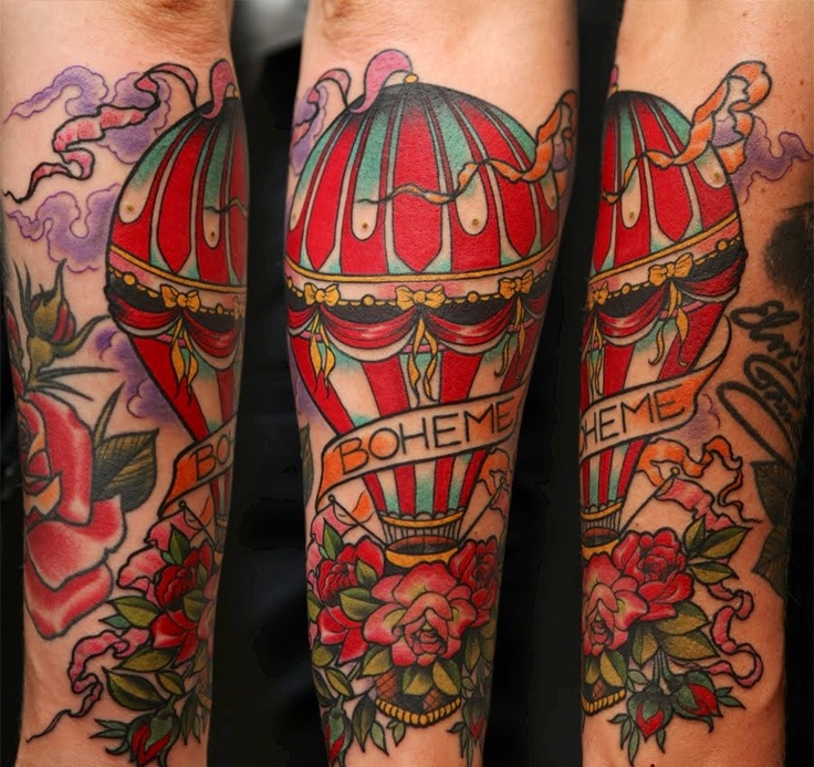 Hot air balloon with flowers tattoo TattooMagz