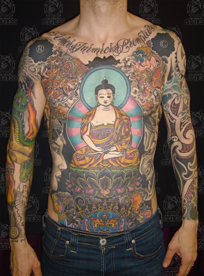 Huge buddha full body tattoo