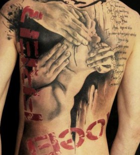 Incredible back tattoo by Florian Karg
