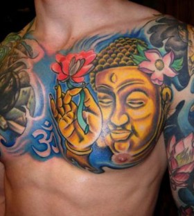 Incredible buddha chest and arm tattoo