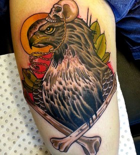 Incredible eagle and skull tattoo by Drew Shallis