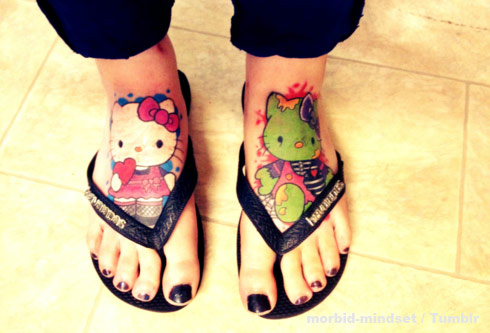 Incredible hello kitty foot tattoo