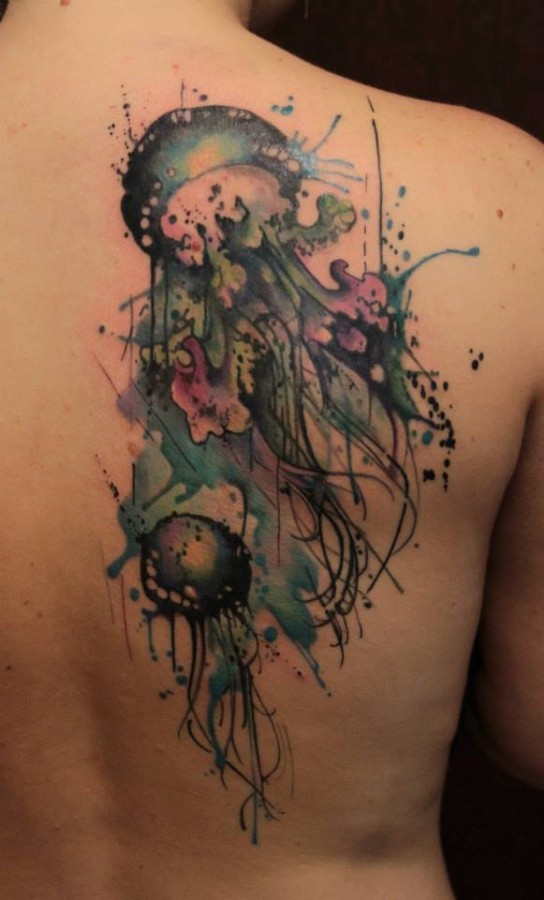 Incredible jellyfish back tattoo