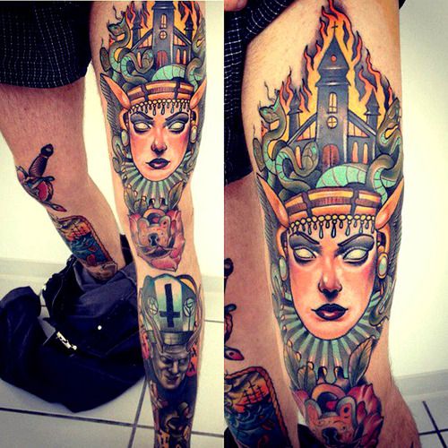 Incredible leg tattoo by Alex Dorfler