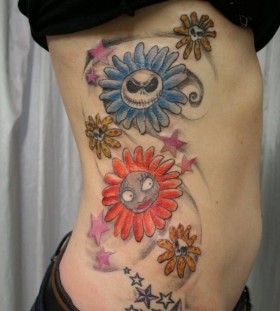 Jack and Sally flowers side tattoo