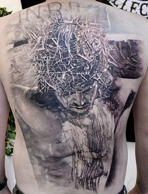 Jesus back tattoo by Elvin Yong