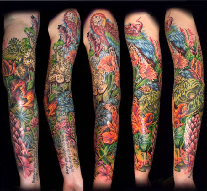 Jungle theme full arm tattoo