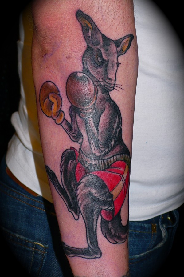 Kangaroo boxer arm tattoo