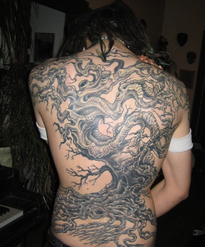 Large oak tree back tattoo