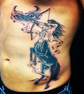 Large sagittarius side tattoo