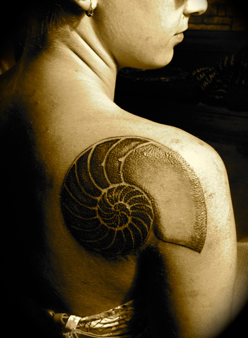 Large shell back tattoo