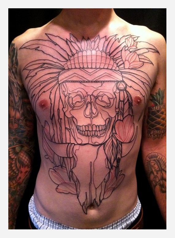Large skull tattoo by Amanda Leadman
