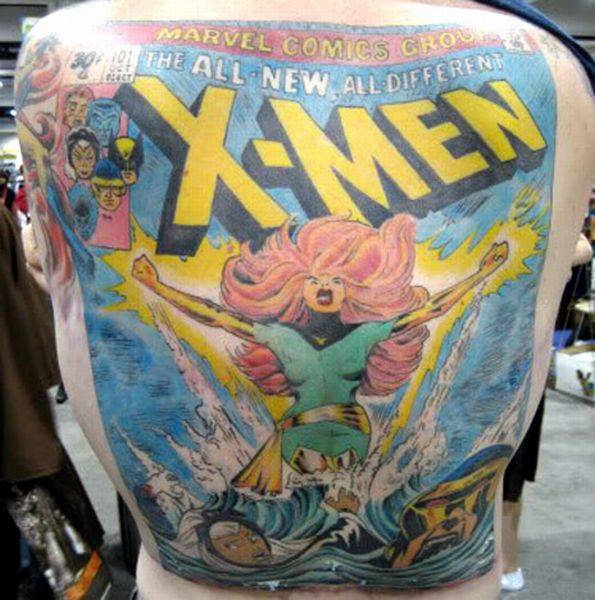 Large x-men back tattoo