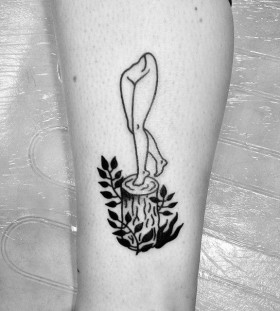 Legs on a tree tattoo by Dase Roman Sherbakov