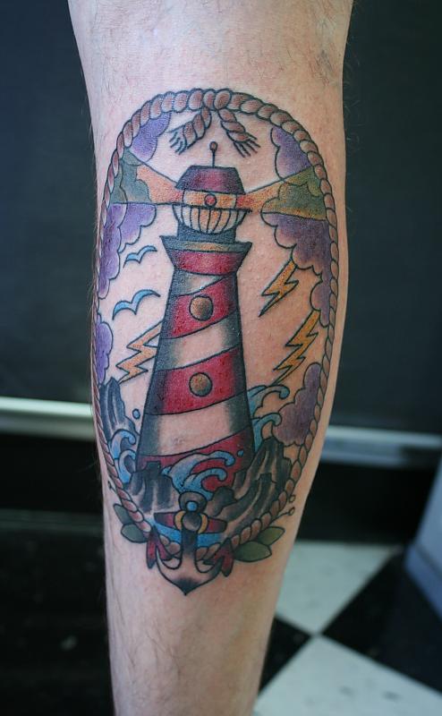 Lighthouse and lightning tattoo