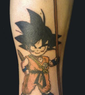 Little Songoku with a stick tattoo
