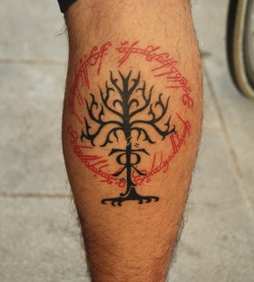 Lord of the rings theme leg tattoo