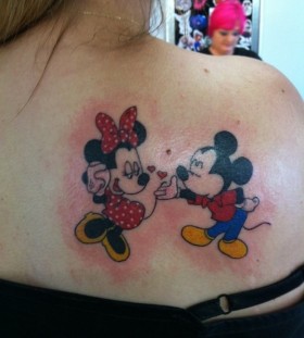 Lovely Minnie and Mickey back tattoo