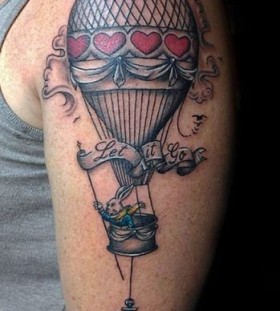 Lovely air balloon with rabbit tattoo