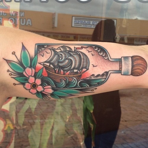 Lovely colorful bottle tattoo
