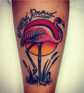 Lovely flamingo tattoo by Charley Gerardin