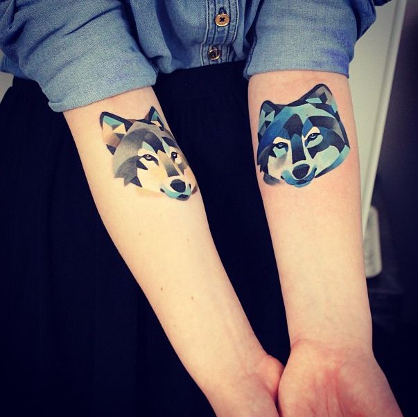 Lovely geometric wolf tattoo