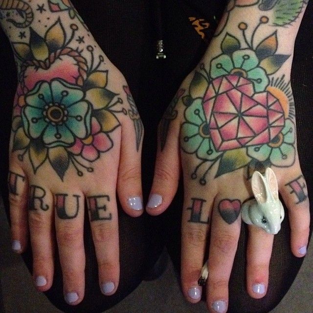 Lovely hand tattoos by Clare Hampshire