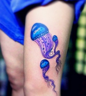 Lovely jellyfish leg tattoo