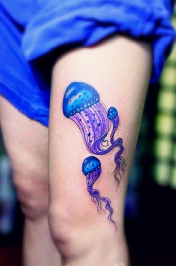 Lovely jellyfish leg tattoo