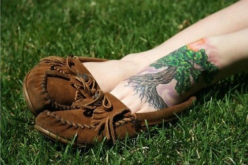 Lovely oak tree foot tattoo