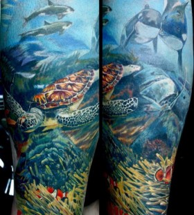 Lovely ocean creatures tattoo