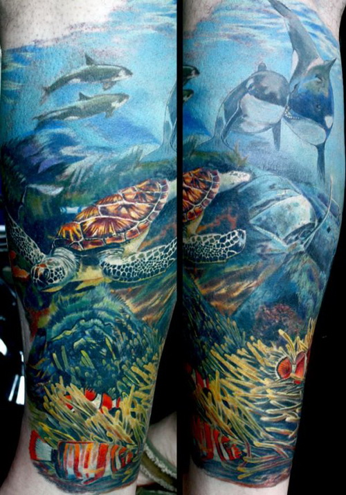 Lovely ocean creatures tattoo