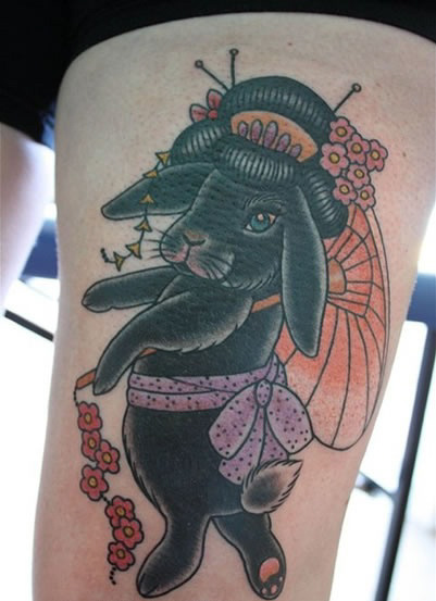 Lovely rabbit tattoo by Clare Hampshire