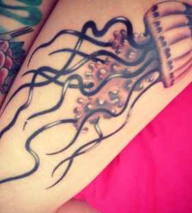 Majestic jellyfish leg tattoo