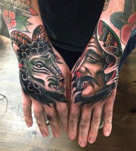 Man and goat hand tattoos by James McKenna