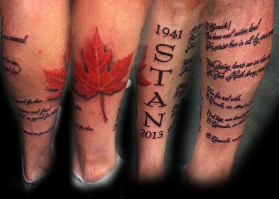 Maple leaf and quote tattoo