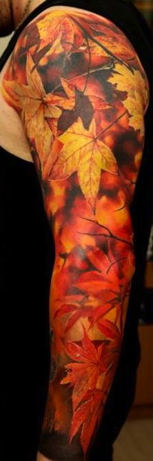 Maple leaves tattoo by Dmitriy Samohin