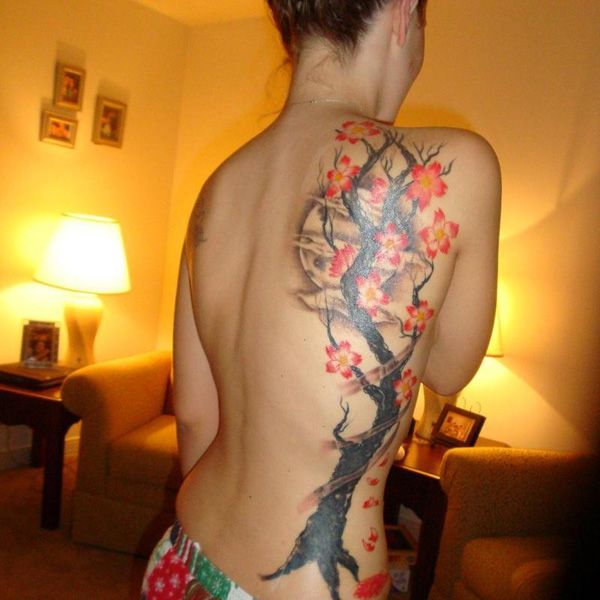 Maple tree back tattoo