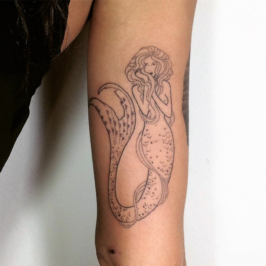 mermaid handpoked tattoo by taticompton
