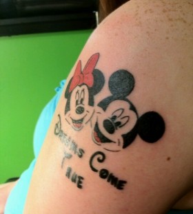 Minnie and Mickey and writing tattoo