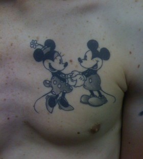 Minnie and Mickey chest tattoo