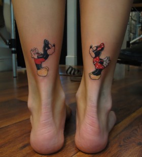 Minnie and Mickey leg tattoos