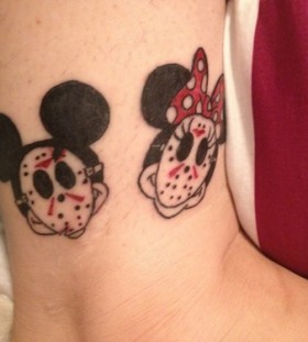 Minnie and Mickey with masks tattoo
