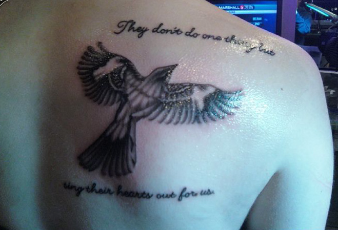 Mockingbird and quote tattoo