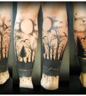 Moon and forests scary tattoo